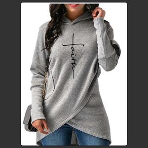 “Faith” Sweetheart Long-sleeve Hoodie- Grey